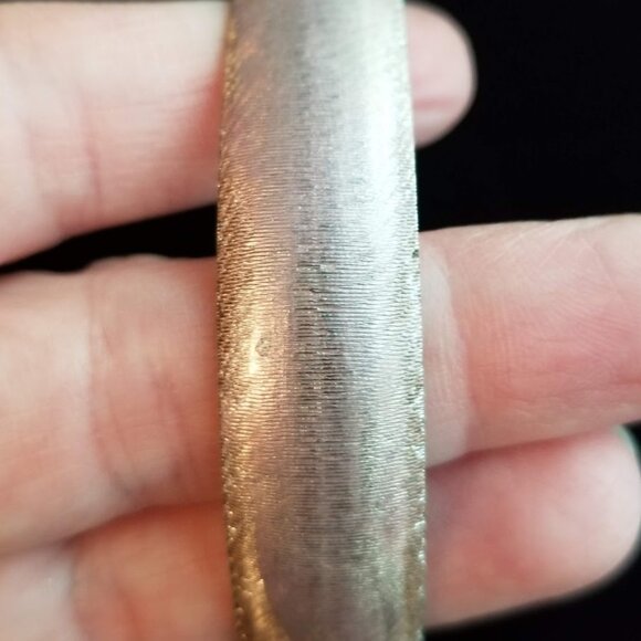Vintage Monet Silver Tone Bangle Bracelet, Textured Brushed Matte Silver Pattern - Picture 4 of 12